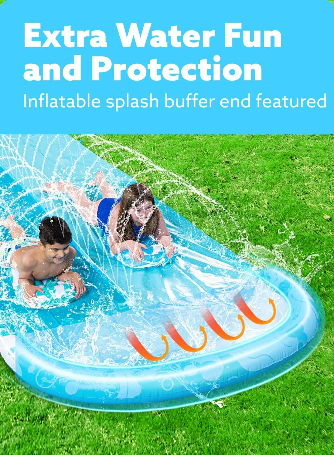 JOYIN 22.5FT Water Slide and 2 Inflatable Boards, Extra Long Heavy Duty Double Lawn Waterslide with Sprinkler for Kids Adults Backyard Summer Water Toy Outdoor Fun, Blue, Light Blue