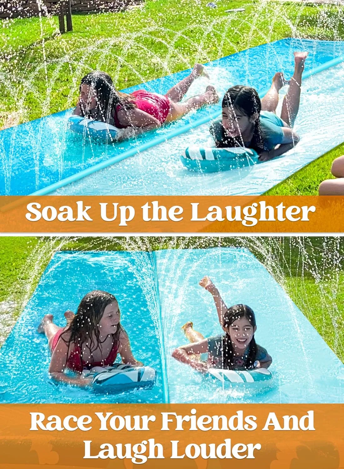 JOYIN 22.5FT Water Slide and 2 Inflatable Boards, Extra Long Heavy Duty Double Lawn Waterslide with Sprinkler for Kids Adults Backyard Summer Water Toy Outdoor Fun, Blue, Light Blue