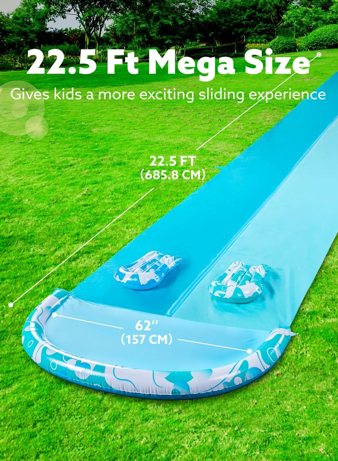 JOYIN 22.5FT Water Slide and 2 Inflatable Boards, Extra Long Heavy Duty Double Lawn Waterslide with Sprinkler for Kids Adults Backyard Summer Water Toy Outdoor Fun, Blue, Light Blue