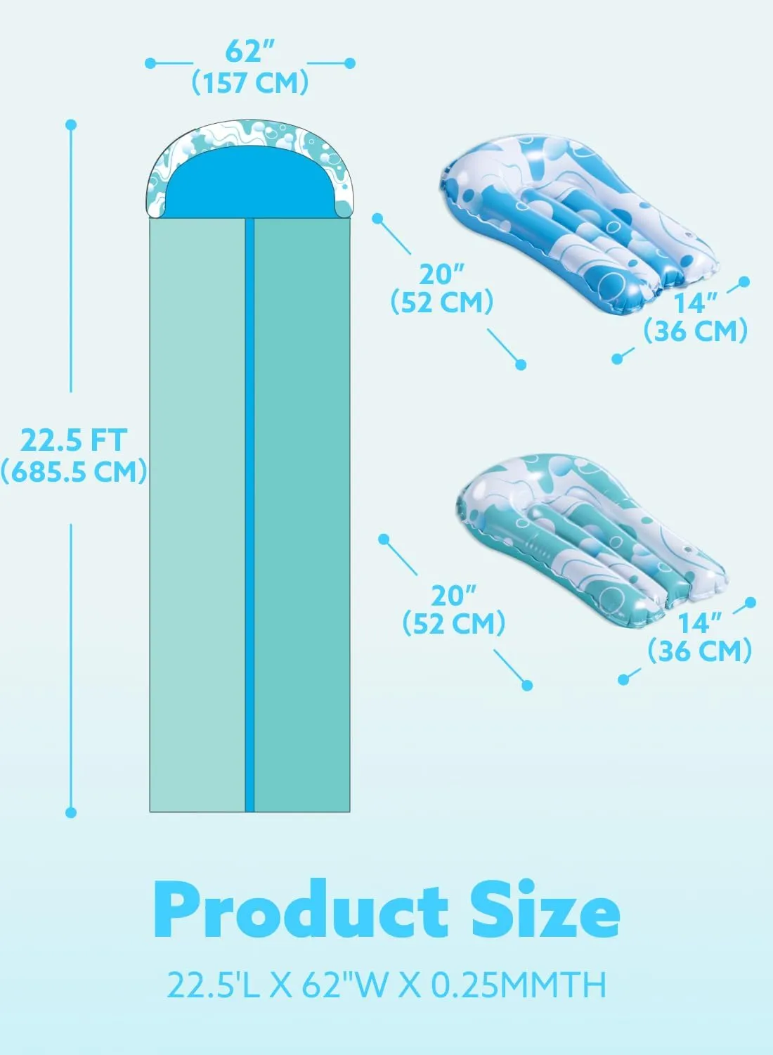 JOYIN 22.5FT Water Slide and 2 Inflatable Boards, Extra Long Heavy Duty Double Lawn Waterslide with Sprinkler for Kids Adults Backyard Summer Water Toy Outdoor Fun, Blue, Light Blue