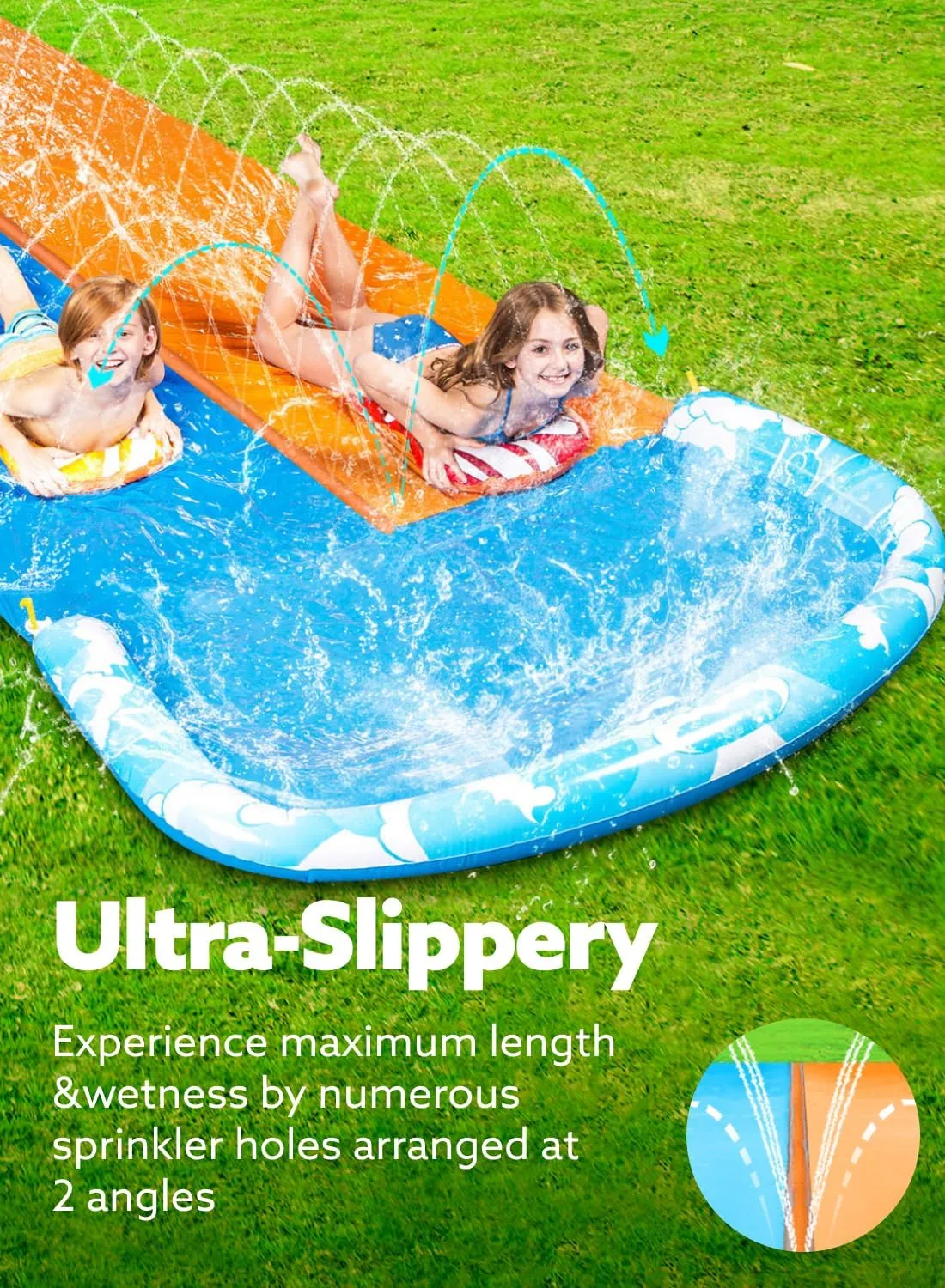 JOYIN 22.5ft Water Slides and 2 Bodyboards, Lawn Water Slide Summer Slip Waterslides Water Toy with Build in Sprinkler for Backyard Outdoor Water Fun for Kids