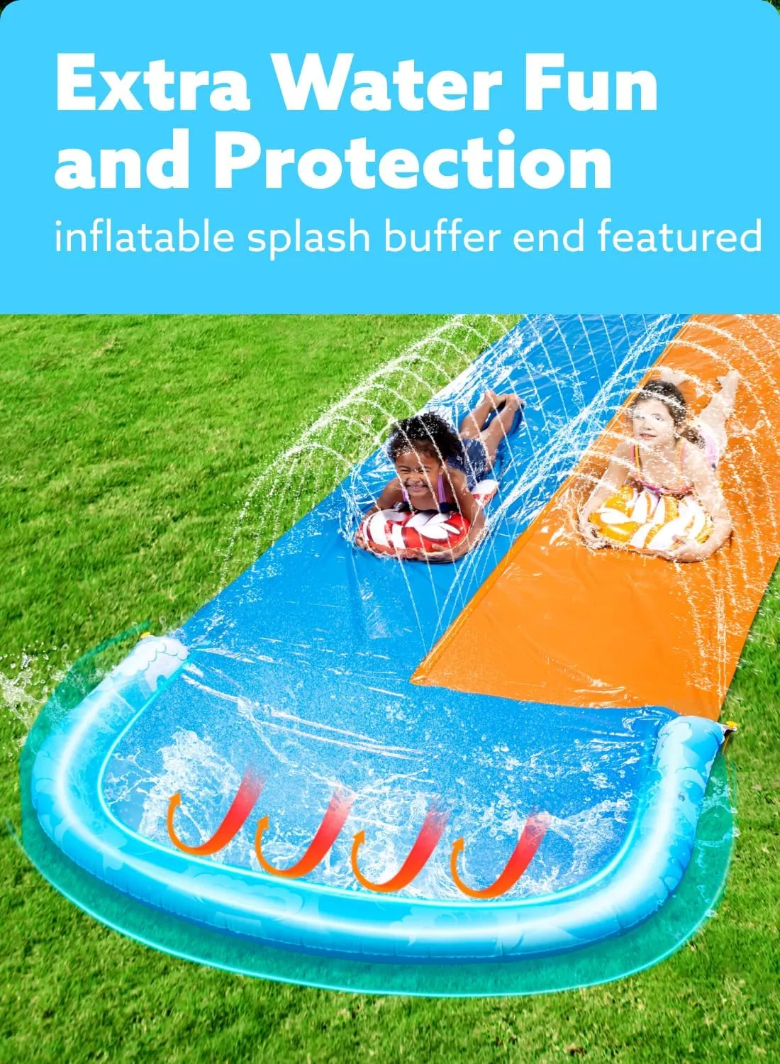 JOYIN 22.5ft Water Slides and 2 Bodyboards, Lawn Water Slide Summer Slip Waterslides Water Toy with Build in Sprinkler for Backyard Outdoor Water Fun for Kids