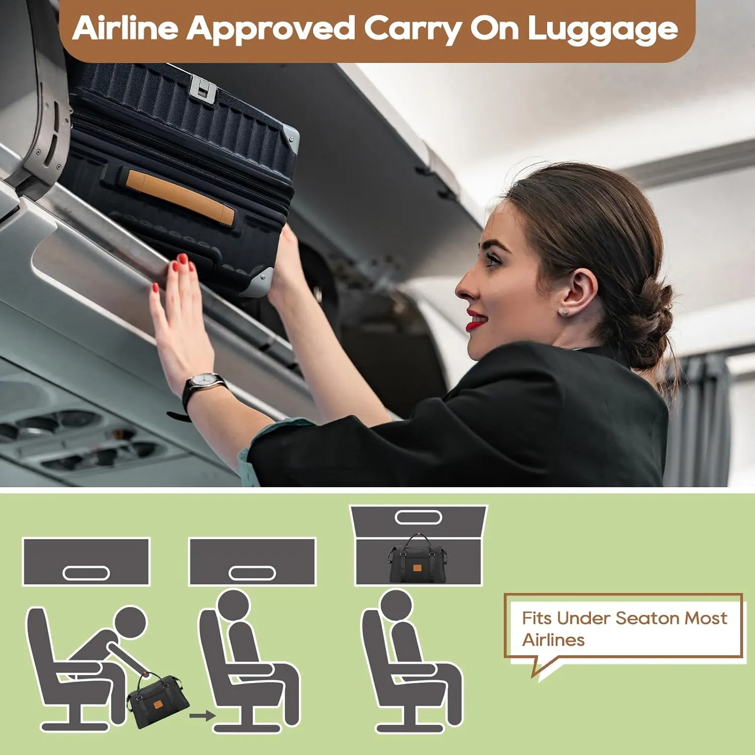 Joyway 20in Carry On Luggage with Cup Holder and USB Port, 25% Expandable Capacity, Smart Suitcase with Anti Slip Wheels and Handbag, Perfect for Men and Women 3 Piece Set Black