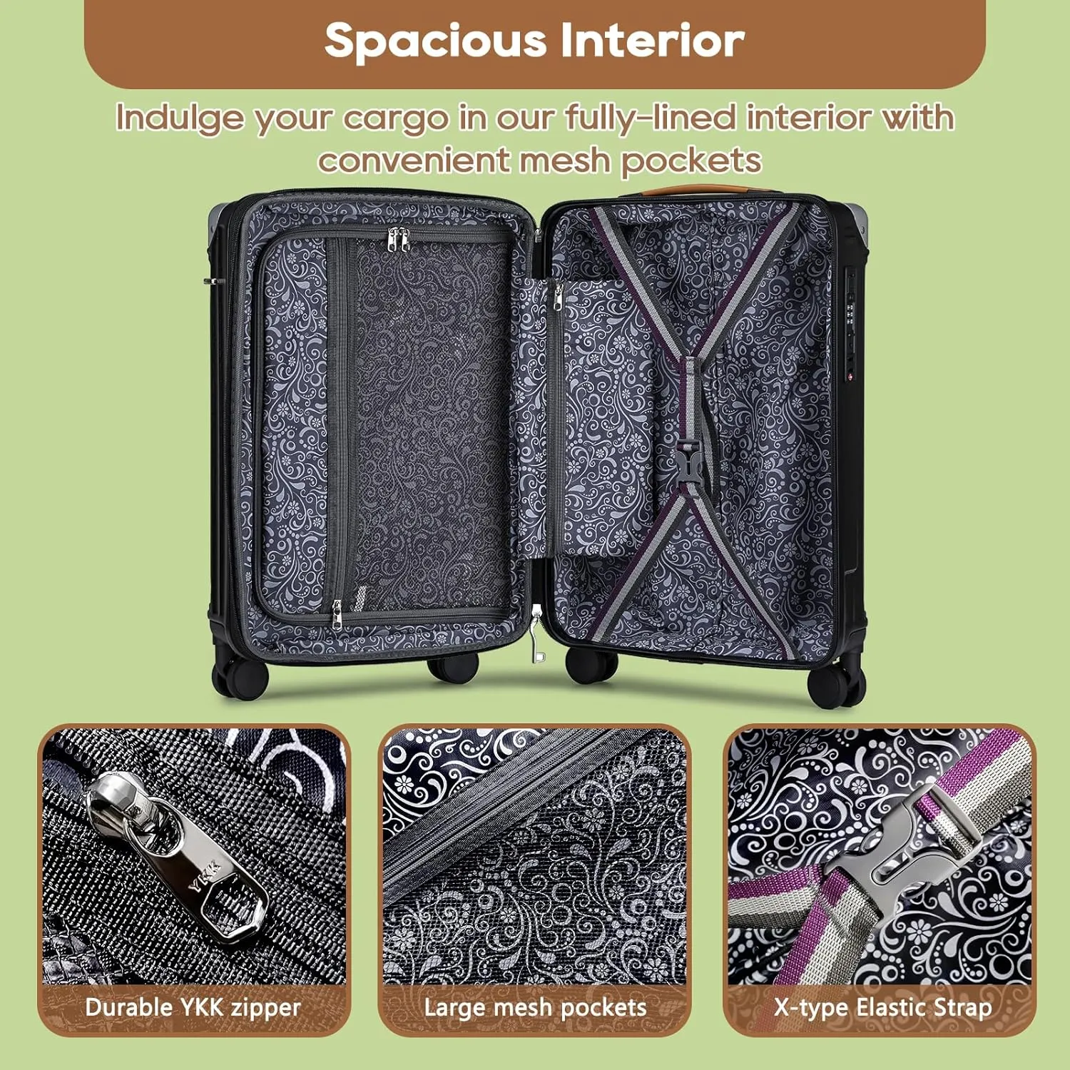 Joyway 20in Carry On Luggage with Cup Holder and USB Port, 25% Expandable Capacity, Smart Suitcase with Anti Slip Wheels and Handbag, Perfect for Men and Women 3 Piece Set Black