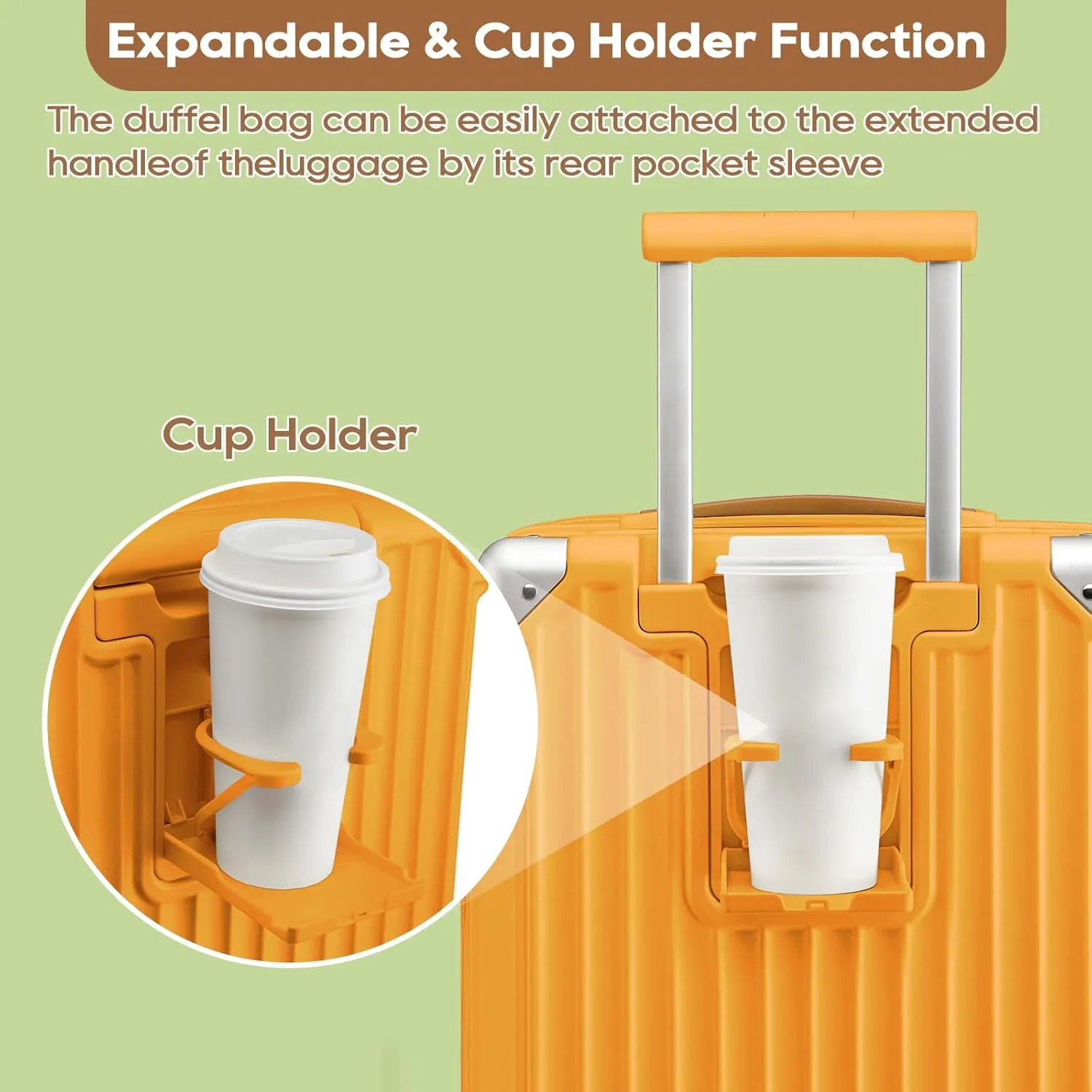 Joyway 20in Carry On Luggage with Cup Holder and USB Port, 25% Expandable Capacity, Smart Suitcase with Anti Slip Wheels and Handbag, Perfect for Men and Women 3 Piece Set Orange