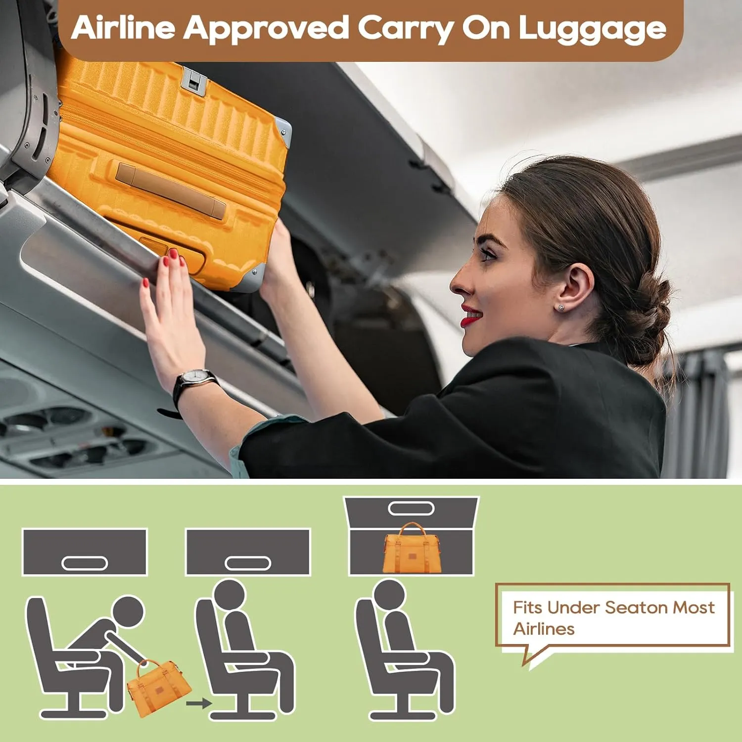 Joyway 20in Carry On Luggage with Cup Holder and USB Port, 25% Expandable Capacity, Smart Suitcase with Anti Slip Wheels and Handbag, Perfect for Men and Women 3 Piece Set Orange