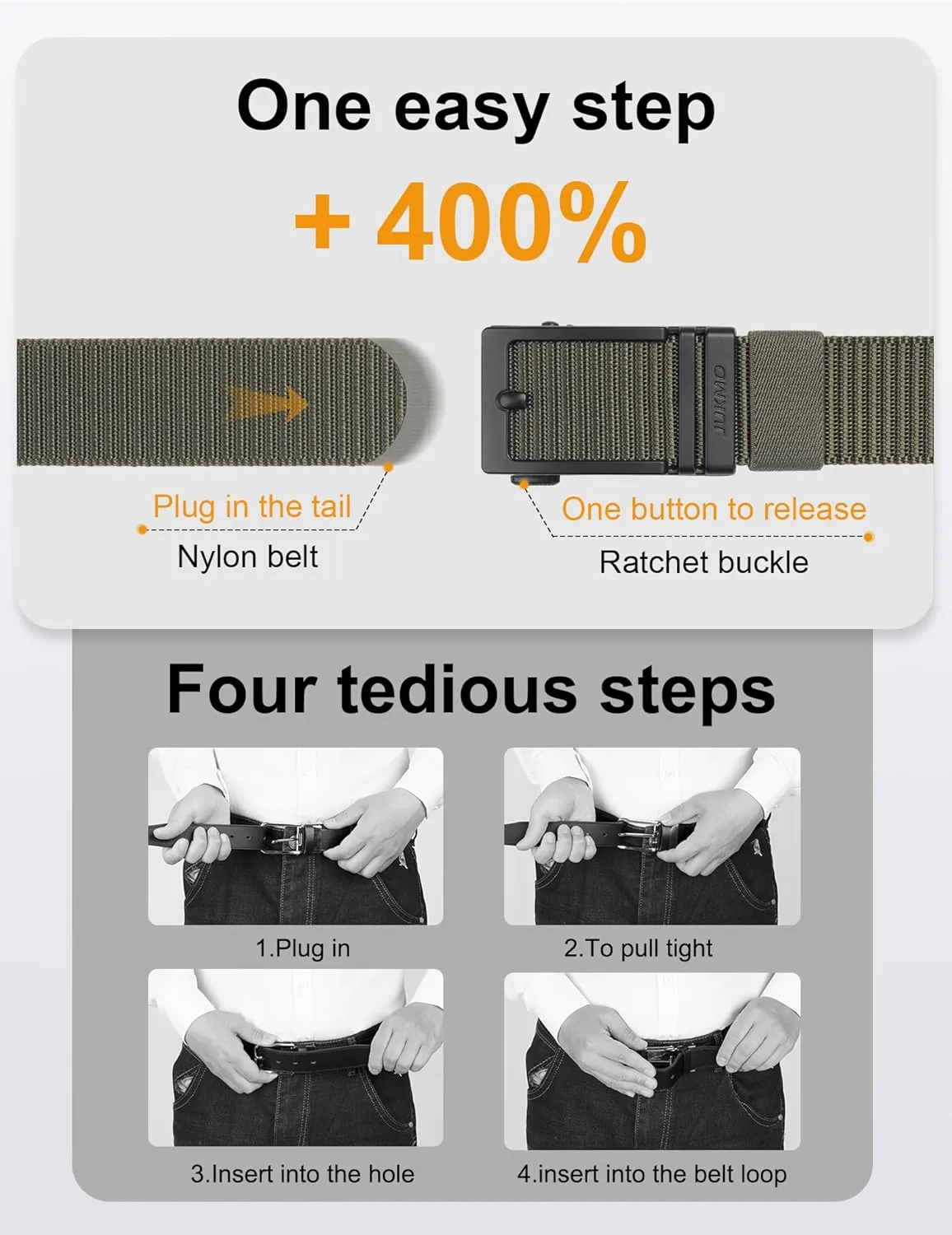 JUKMO Ratchet Golf Belt for Men, Nylon Web Tactical Belt with Automatic Slide Buckle