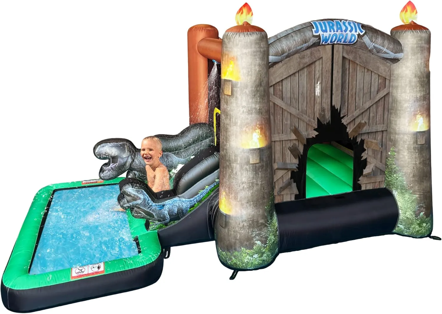 Jurassic World Dinosaur Bounce House Water Slide with Pool, Indoor Outdoor Bouncy Castle with Ball Pit, Air Blower with GFCI for Kids Ages 3-8