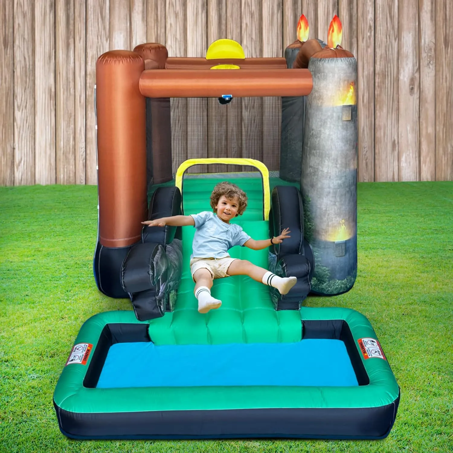 Jurassic World Dinosaur Bounce House Water Slide with Pool, Indoor Outdoor Bouncy Castle with Ball Pit, Air Blower with GFCI for Kids Ages 3-8