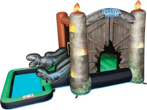 Jurassic World Dinosaur Bounce House Water Slide with Pool, Indoor Outdoor Bouncy Castle with Ball Pit, Air Blower with GFCI for Kids Ages 3-8