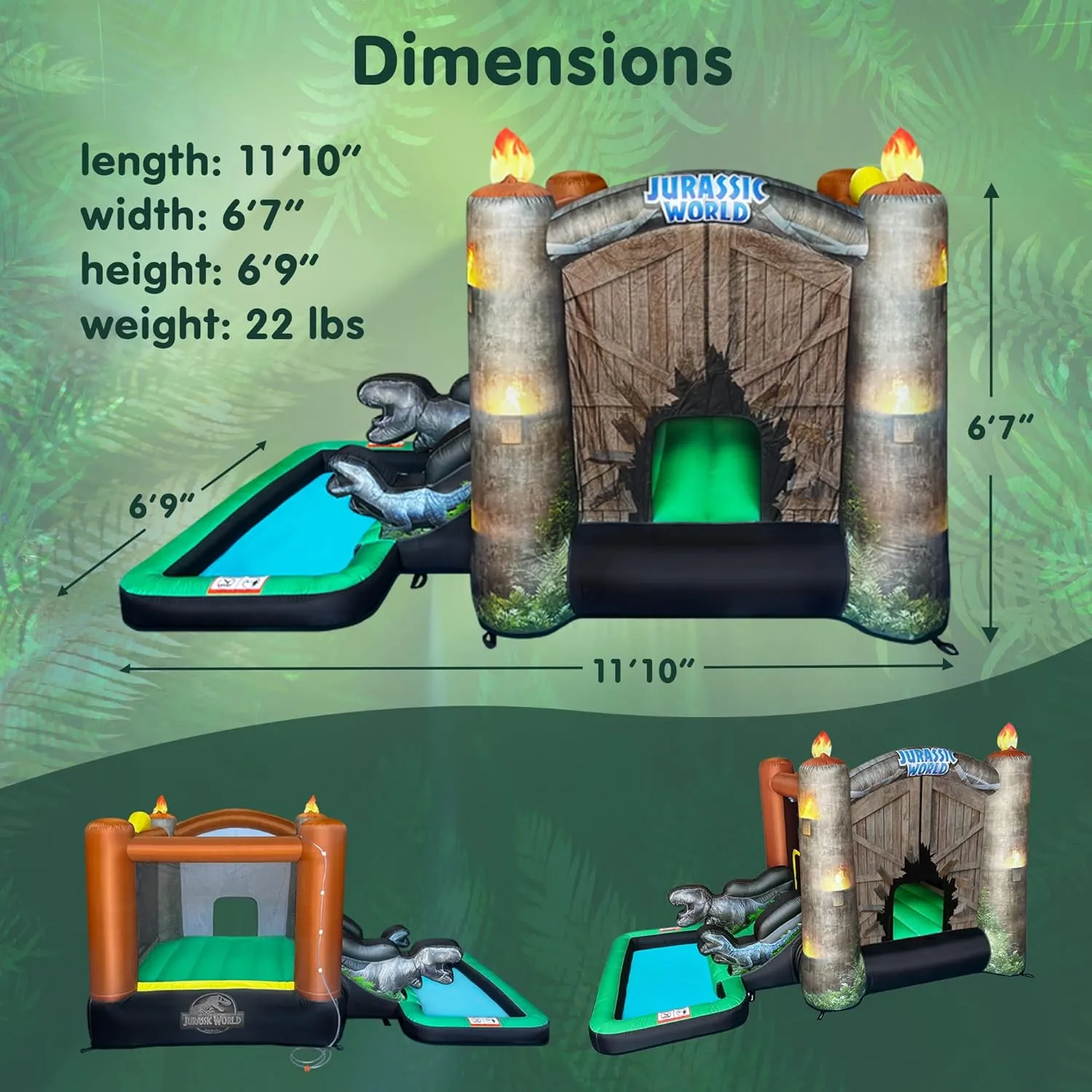 Jurassic World Dinosaur Bounce House Water Slide with Pool, Indoor Outdoor Bouncy Castle with Ball Pit, Air Blower with GFCI for Kids Ages 3-8