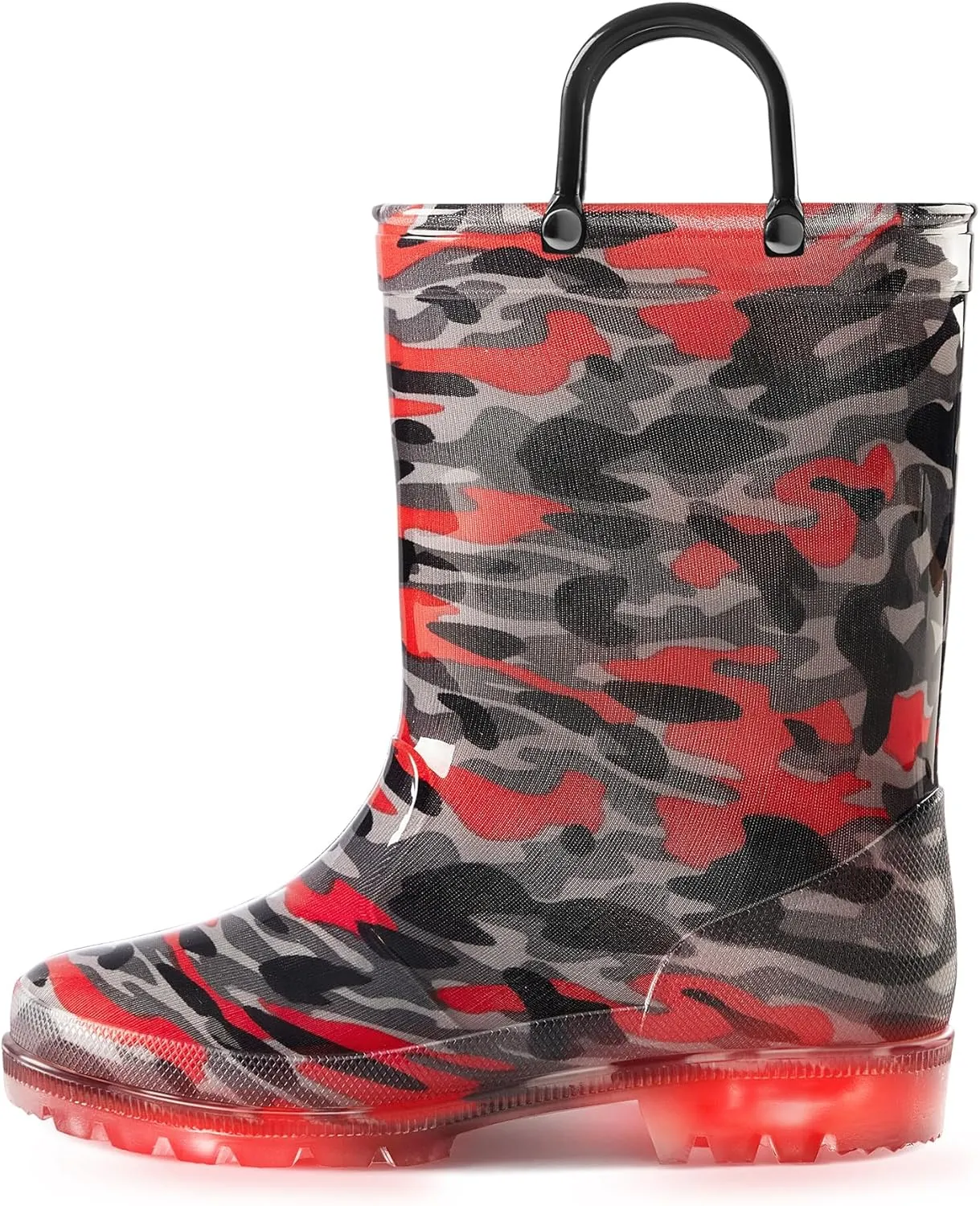 K KomForme Kids Rain Boots, Waterproof Light up Boots with Easy-on Handles