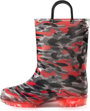 K KomForme Kids Rain Boots, Waterproof Light up Boots with Easy-on Handles