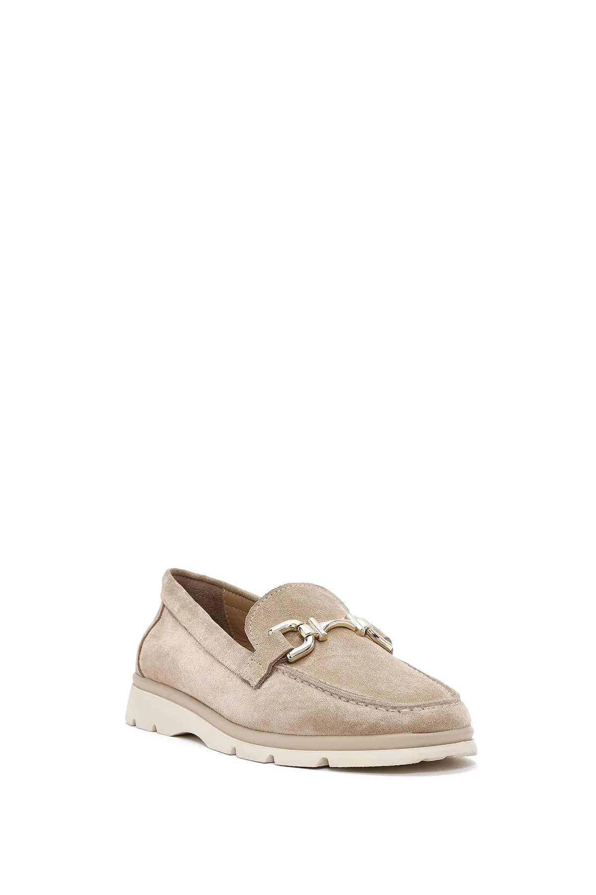 Kadın Bej Toka Detaylı Süet Deri Comfort Loafer