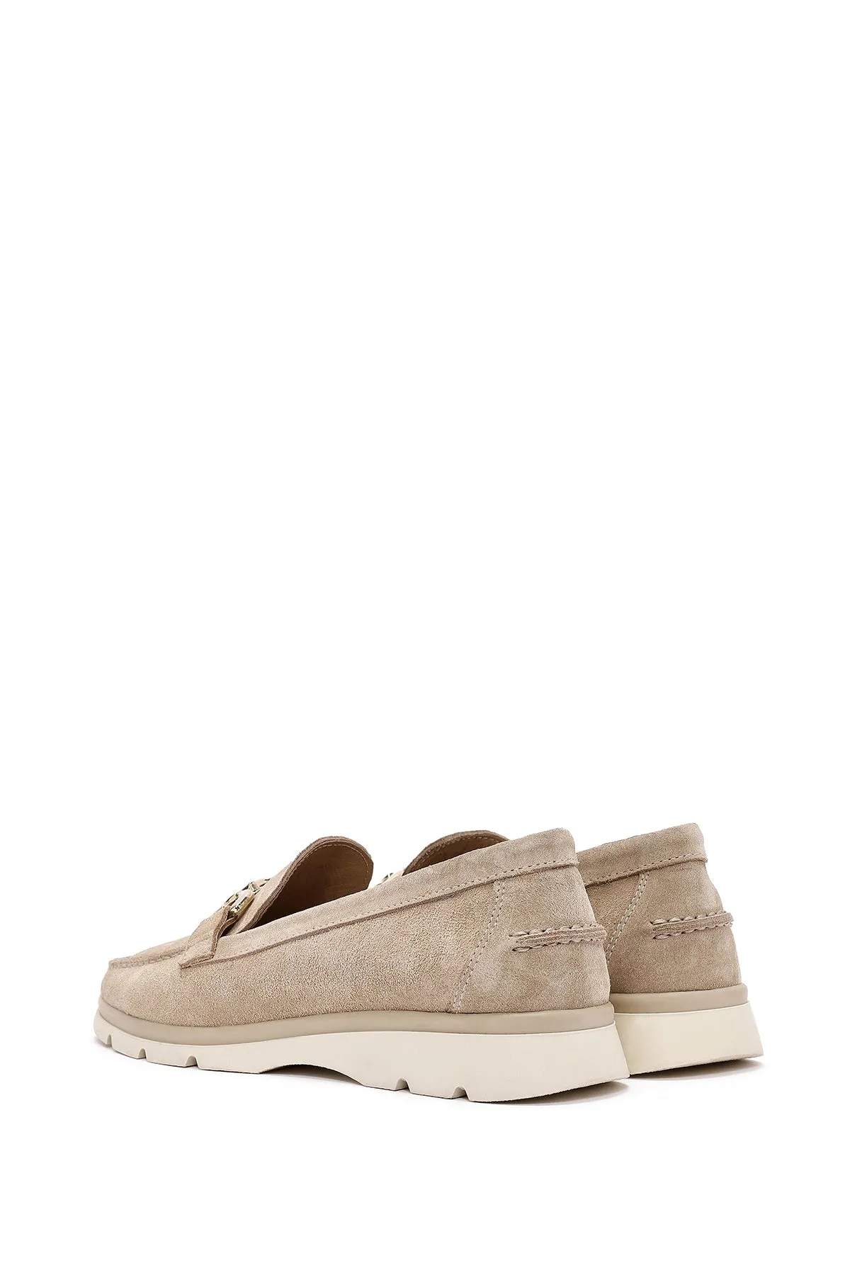 Kadın Bej Toka Detaylı Süet Deri Comfort Loafer