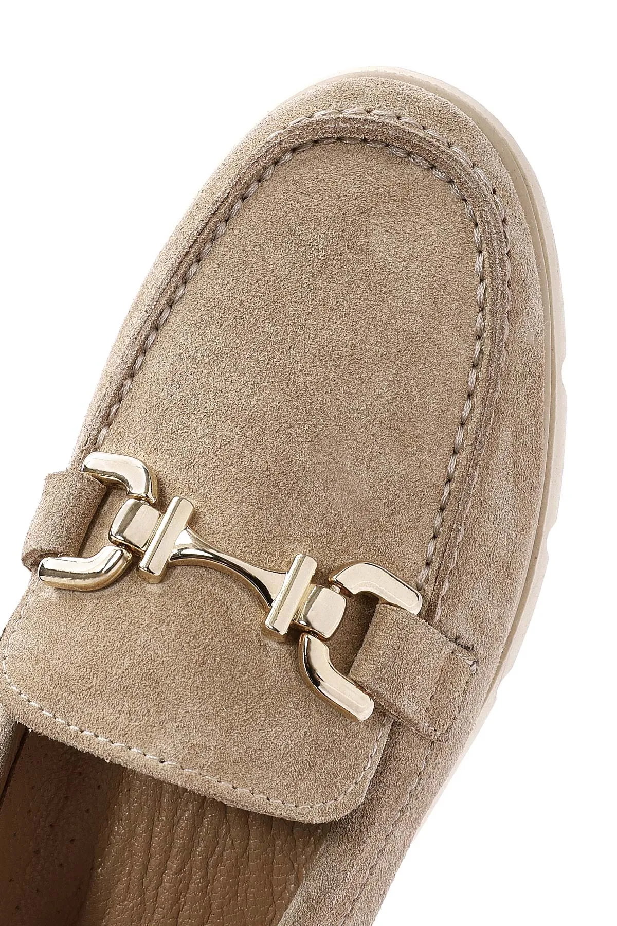 Kadın Bej Toka Detaylı Süet Deri Comfort Loafer