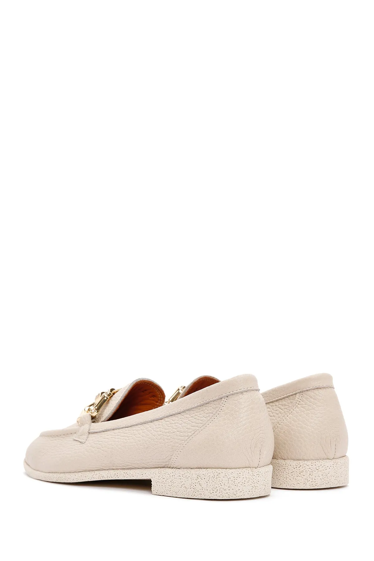 Kadın Krem Deri Maskülen Loafer