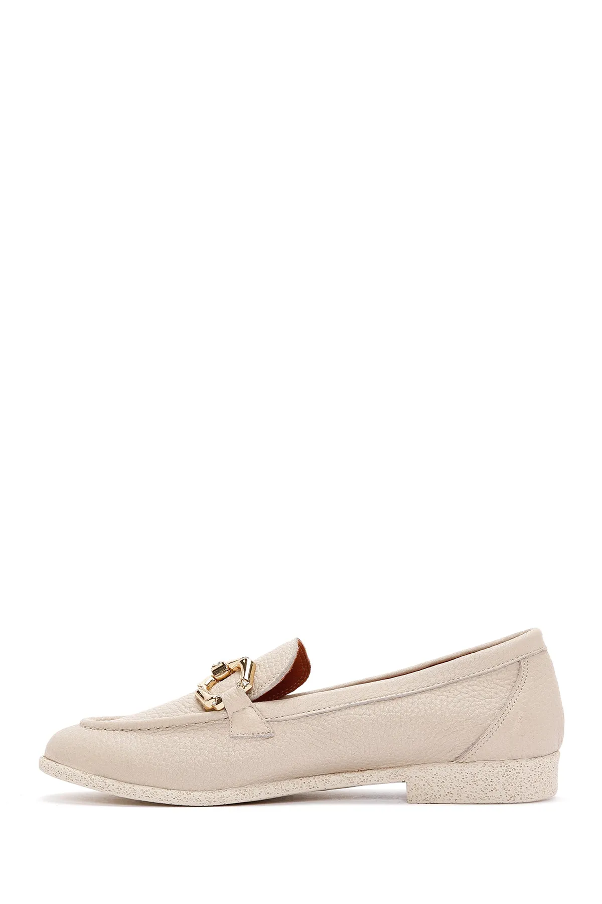 Kadın Krem Deri Maskülen Loafer