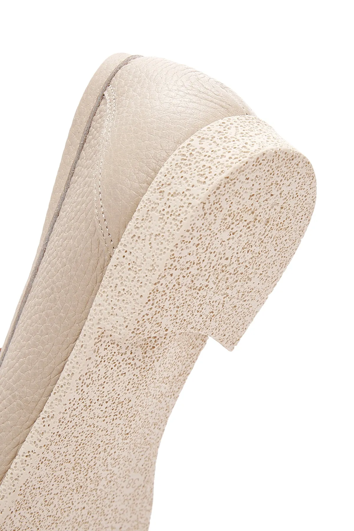 Kadın Krem Deri Maskülen Loafer