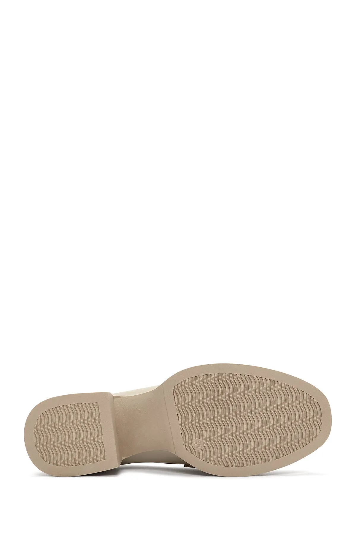 Kadın Krem Kalın Topuklu Deri Maskülen Loafer