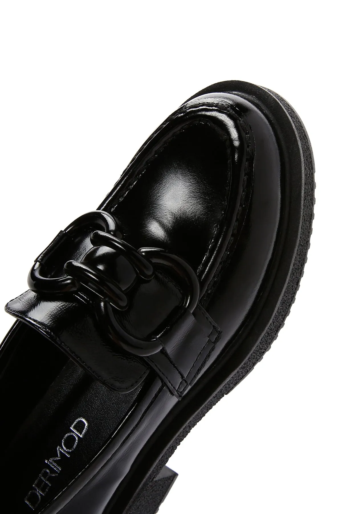 Kadın Siyah Deri Rugan Maskülen Loafer