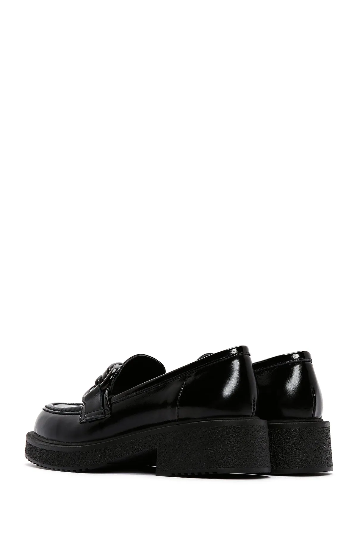 Kadın Siyah Deri Rugan Maskülen Loafer