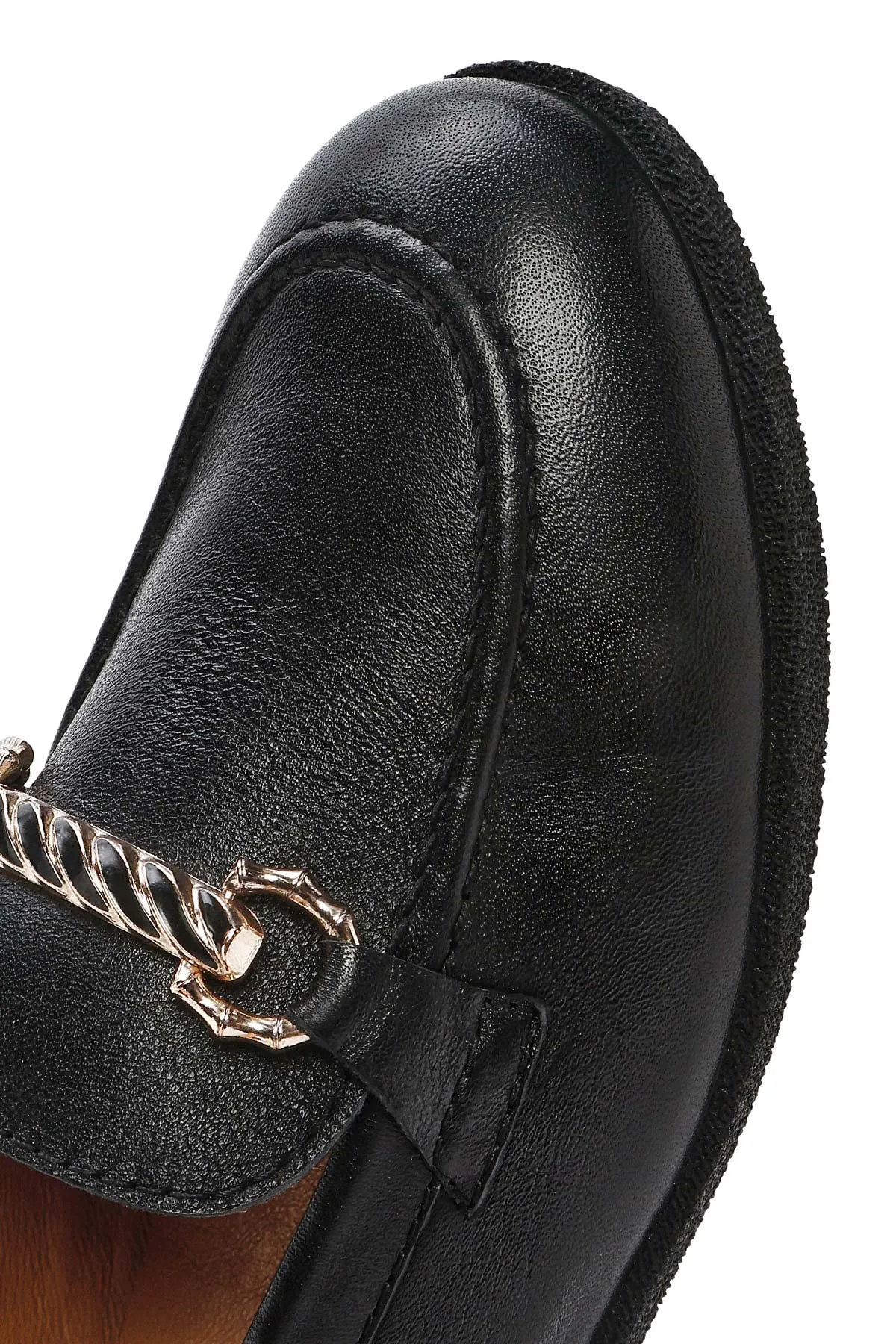 Kadın Siyah Tokalı Deri Loafer