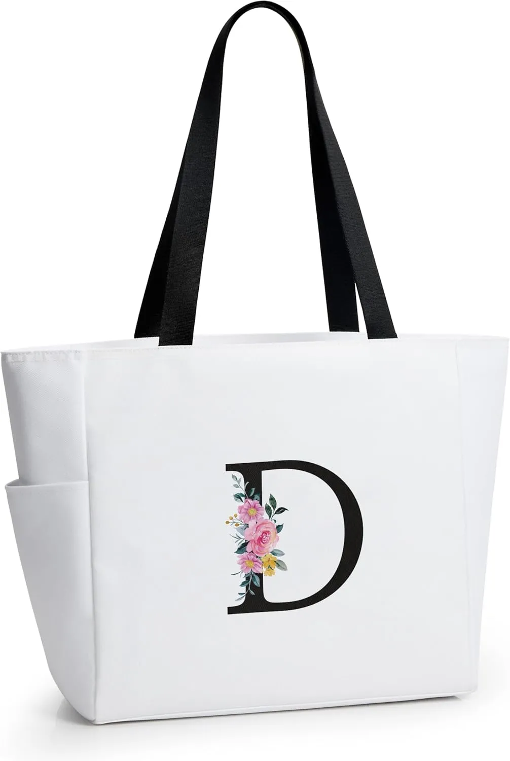 KALIDI Personalized Beach Tote Bag, Initial Alphabet Gift Zipper Grocery Bag for Mom Teacher Friend Wedding Daily Shopping