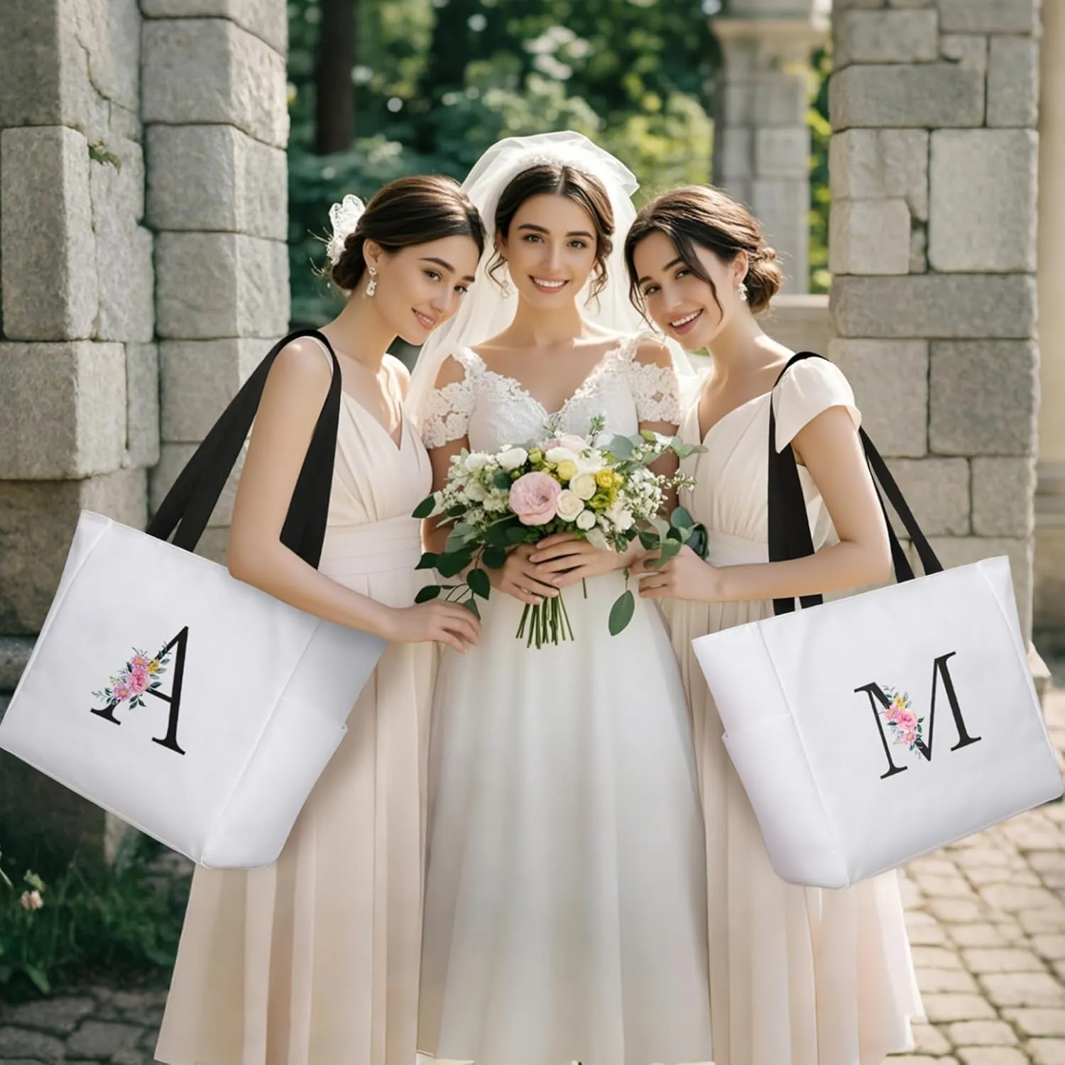 KALIDI Personalized Beach Tote Bag, Initial Alphabet Gift Zipper Grocery Bag for Mom Teacher Friend Wedding Daily Shopping