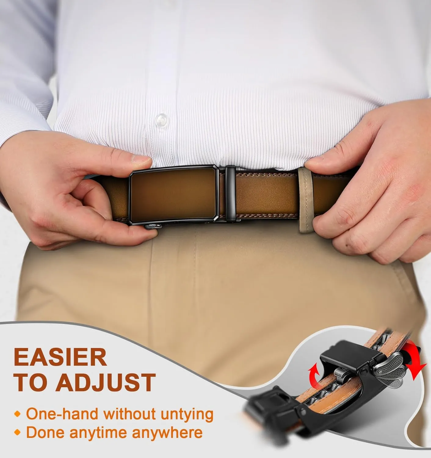 KEMISANT Men Belt 2 Pack, Leather Ratchet Belt Easy Click Slide For Men 1 3/8",Cut for Fit