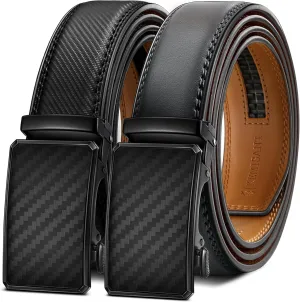 KEMISANT Men Belt 2 Pack, Leather Ratchet Belt Easy Click Slide For Men 1 3/8",Cut for Fit