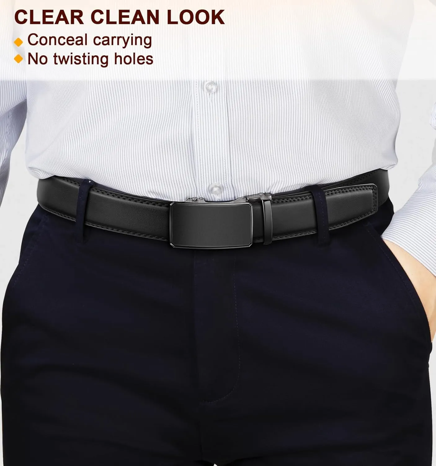 KEMISANT Men Belt 2 Pack, Leather Ratchet Belt Easy Click Slide For Men 1 3/8",Cut for Fit