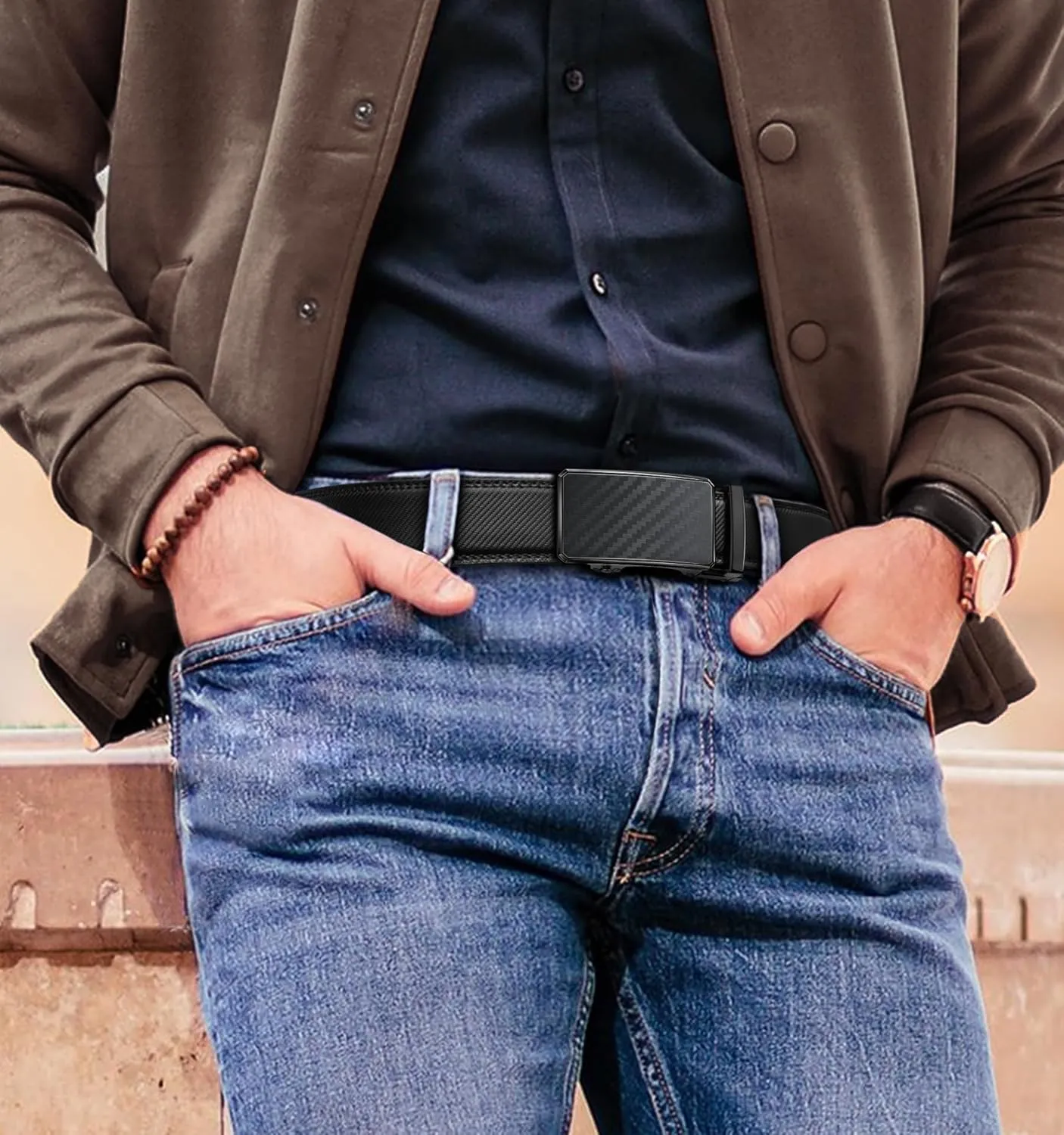 KEMISANT Men Belt 2 Pack, Leather Ratchet Belt Easy Click Slide For Men 1 3/8",Cut for Fit