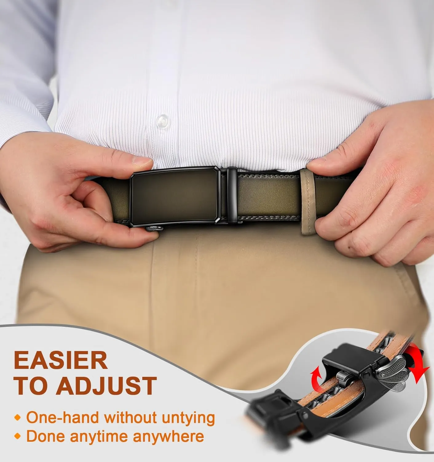 KEMISANT Men Belt 2 Pack, Leather Ratchet Belt Easy Click Slide For Men 1 3/8",Cut for Fit
