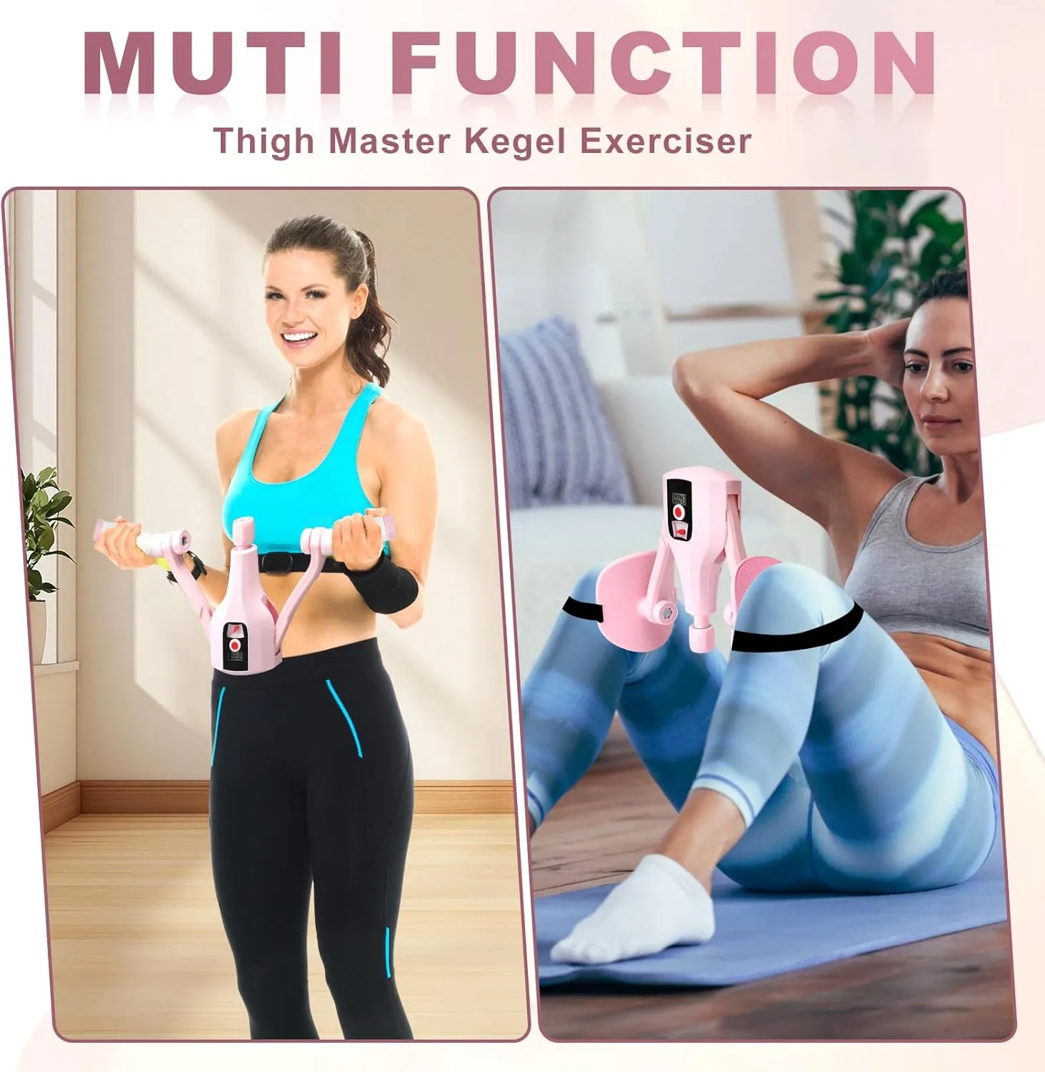 Keria Thigh Trainer HipTrainer Pelvic Trainer - Adjustable 0-55lbs Kegel Exerciser with Leg Straps, Handles for Pelvic Floor, Postpartum Rehab, Inner Thigh & Arms Toning