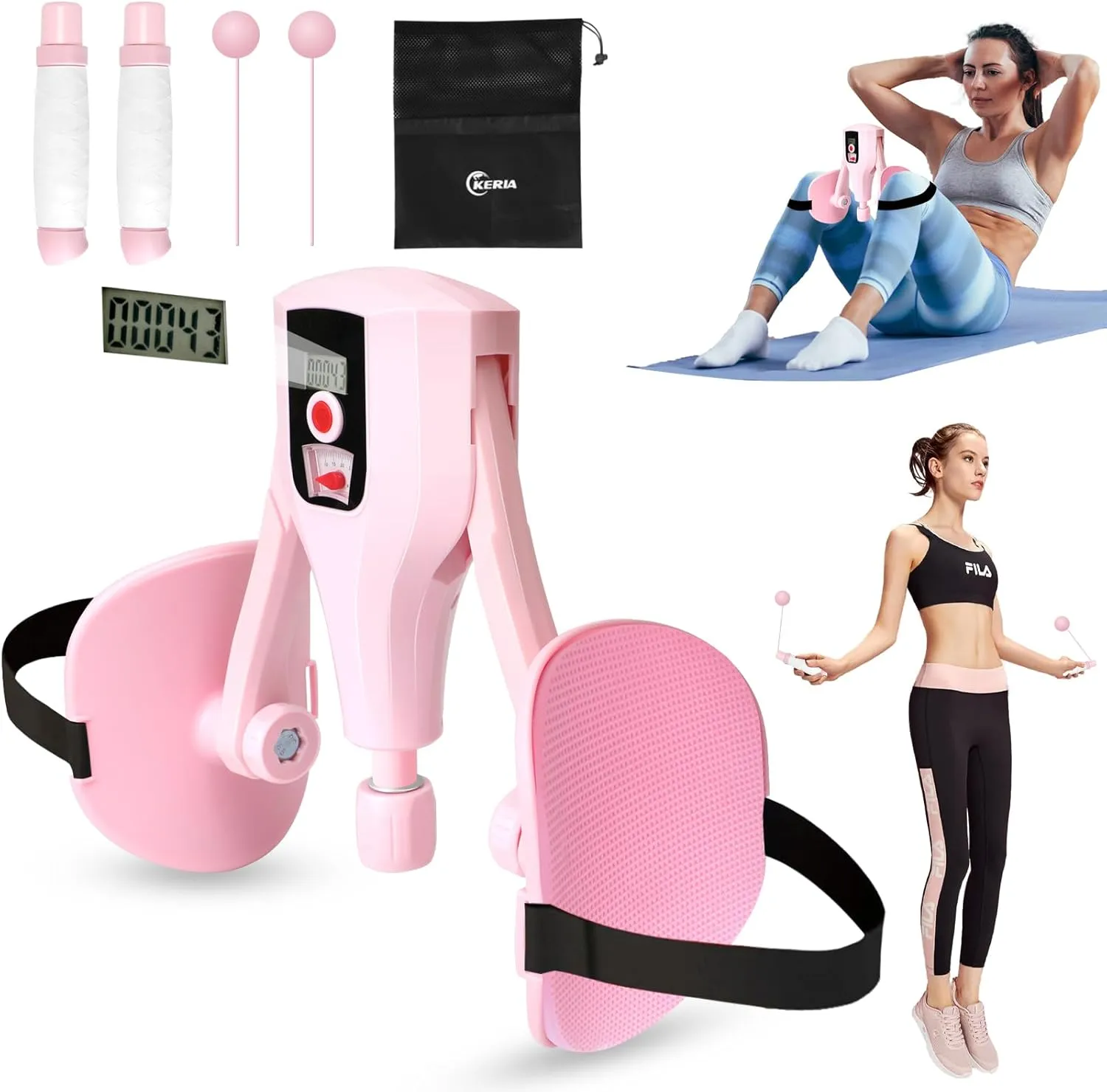 Keria Thigh Trainer HipTrainer Pelvic Trainer - Adjustable 0-55lbs Kegel Exerciser with Leg Straps, Handles for Pelvic Floor, Postpartum Rehab, Inner Thigh & Arms Toning