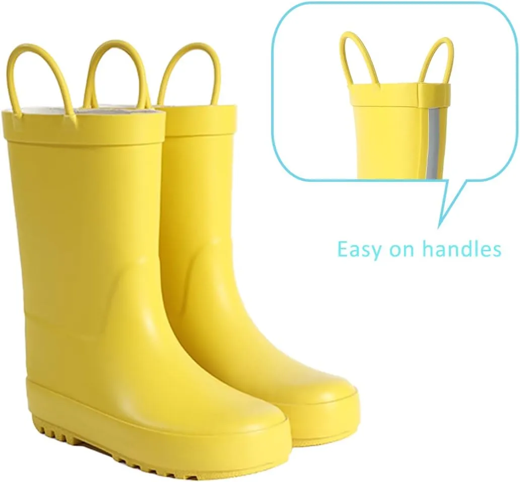 Kids Rain Boots - Toddler Waterproof Rubber Kids Rain Boots for Girls and Boys with Fun Patterns and Easy-On Handles