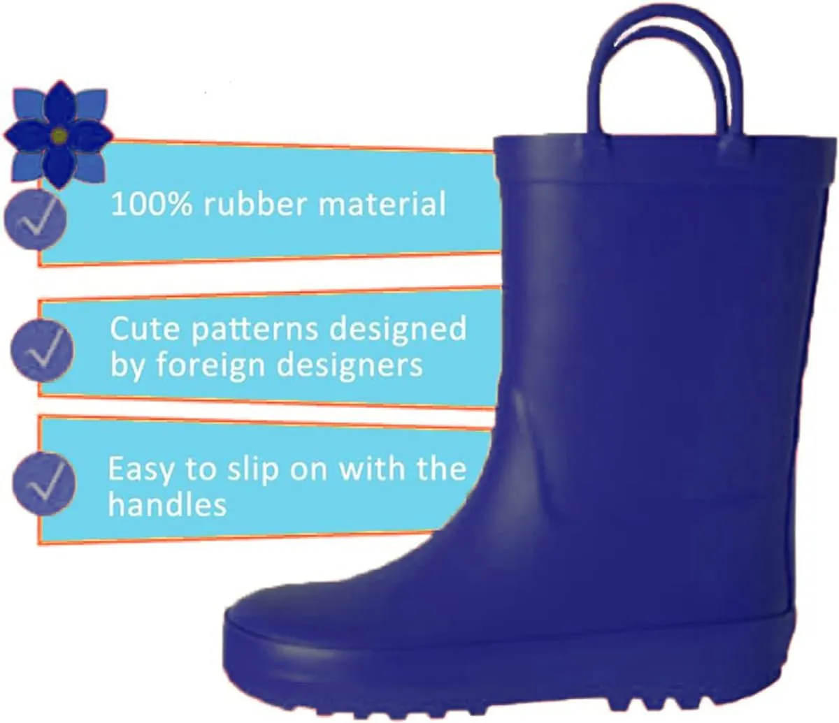 Kids Rain Boots - Toddler Waterproof Rubber Kids Rain Boots for Girls and Boys with Fun Patterns and Easy-On Handles