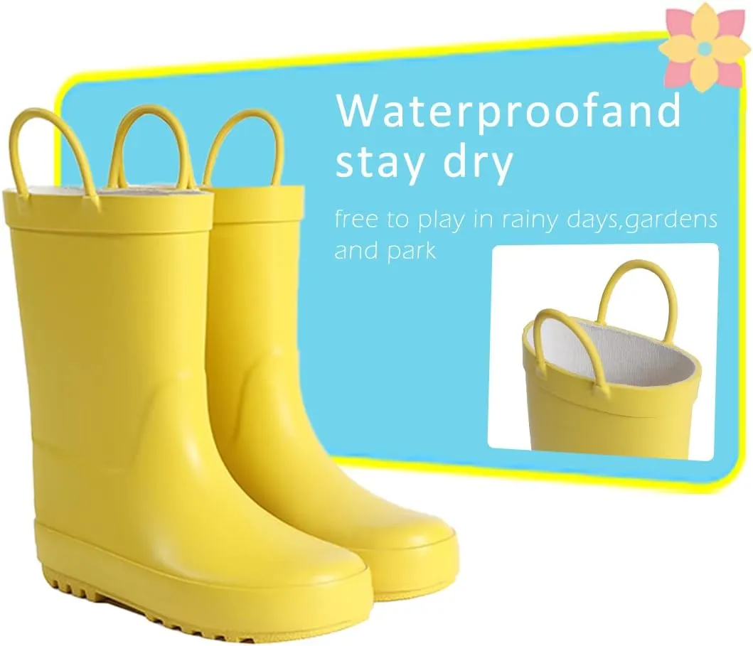 Kids Rain Boots - Toddler Waterproof Rubber Kids Rain Boots for Girls and Boys with Fun Patterns and Easy-On Handles