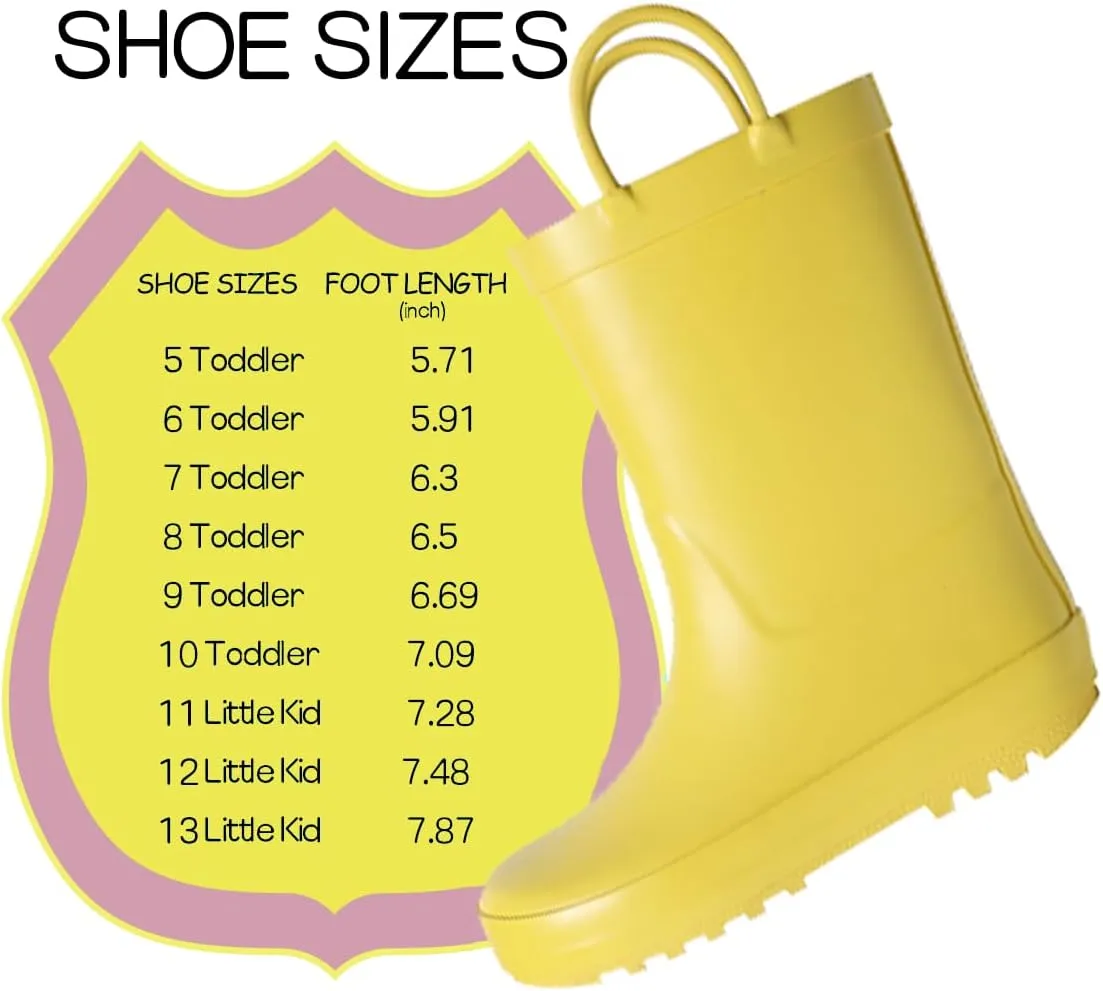 Kids Rain Boots - Toddler Waterproof Rubber Kids Rain Boots for Girls and Boys with Fun Patterns and Easy-On Handles