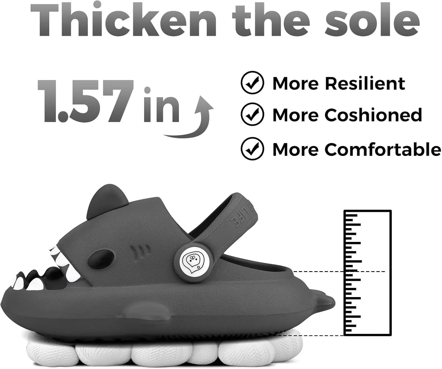 Kids Shark Slides丨Pillow Shower Sandals Quick Dry Slippers丨Toddler Boys Girls Comfy Cloud Slides丨Summer Non-Slip Thick Sole Beach Pool shoes