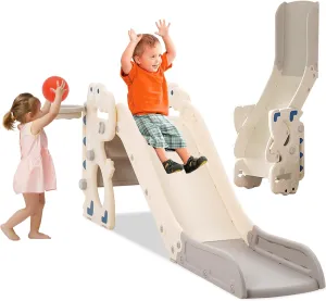 Kids Slide for Toddlers Indoor Baby Slide Outdoor Climber Freestanding Playset with Basketball Hoop & Ring Game- Dinosaur Shape