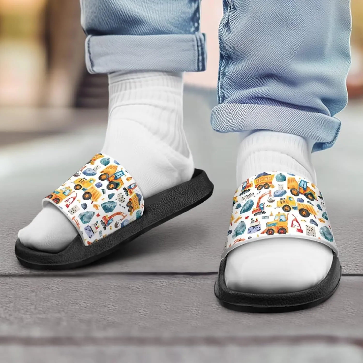 Kids Slide Sandals Novelty Ball Car Slides for Boys Non-slip Summer Slippers Beach Pool Shoes