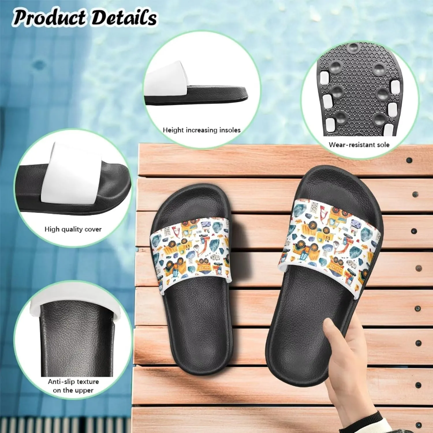 Kids Slide Sandals Novelty Ball Car Slides for Boys Non-slip Summer Slippers Beach Pool Shoes