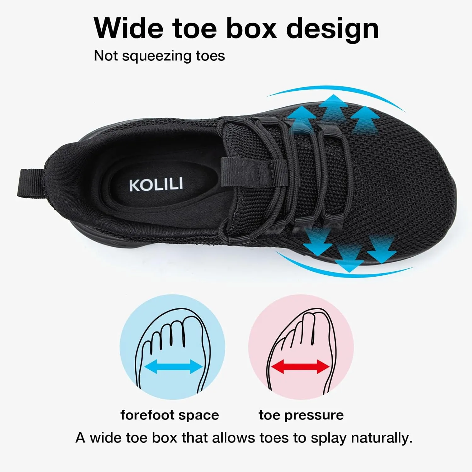 KOLILI Women's Wide Toe Box Shoes Easy Slip On Cushion Walking Sneakers