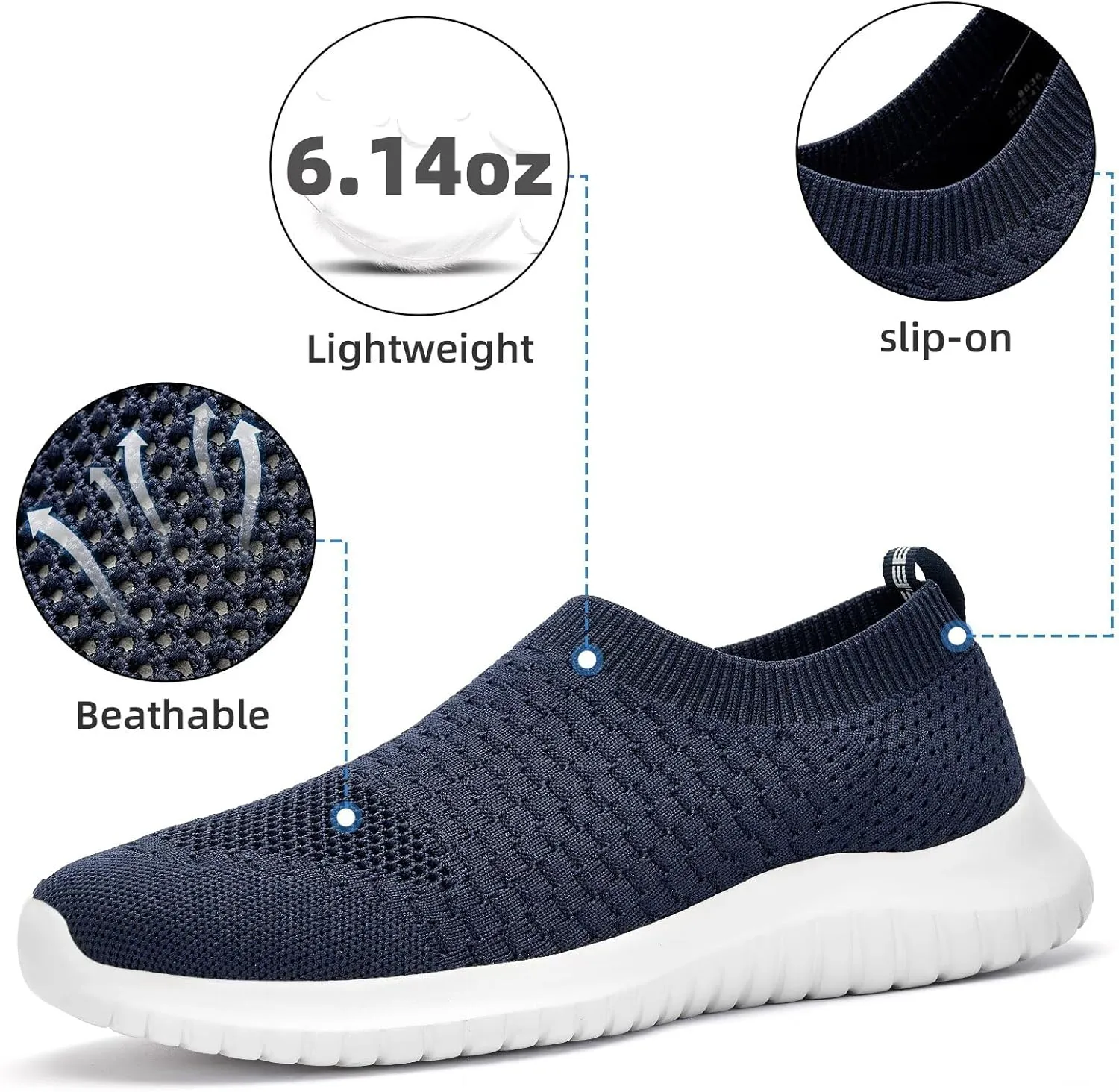konhill Men's Athletic Walking Shoes - Lightweight Casual Knit Slip on Sneakers