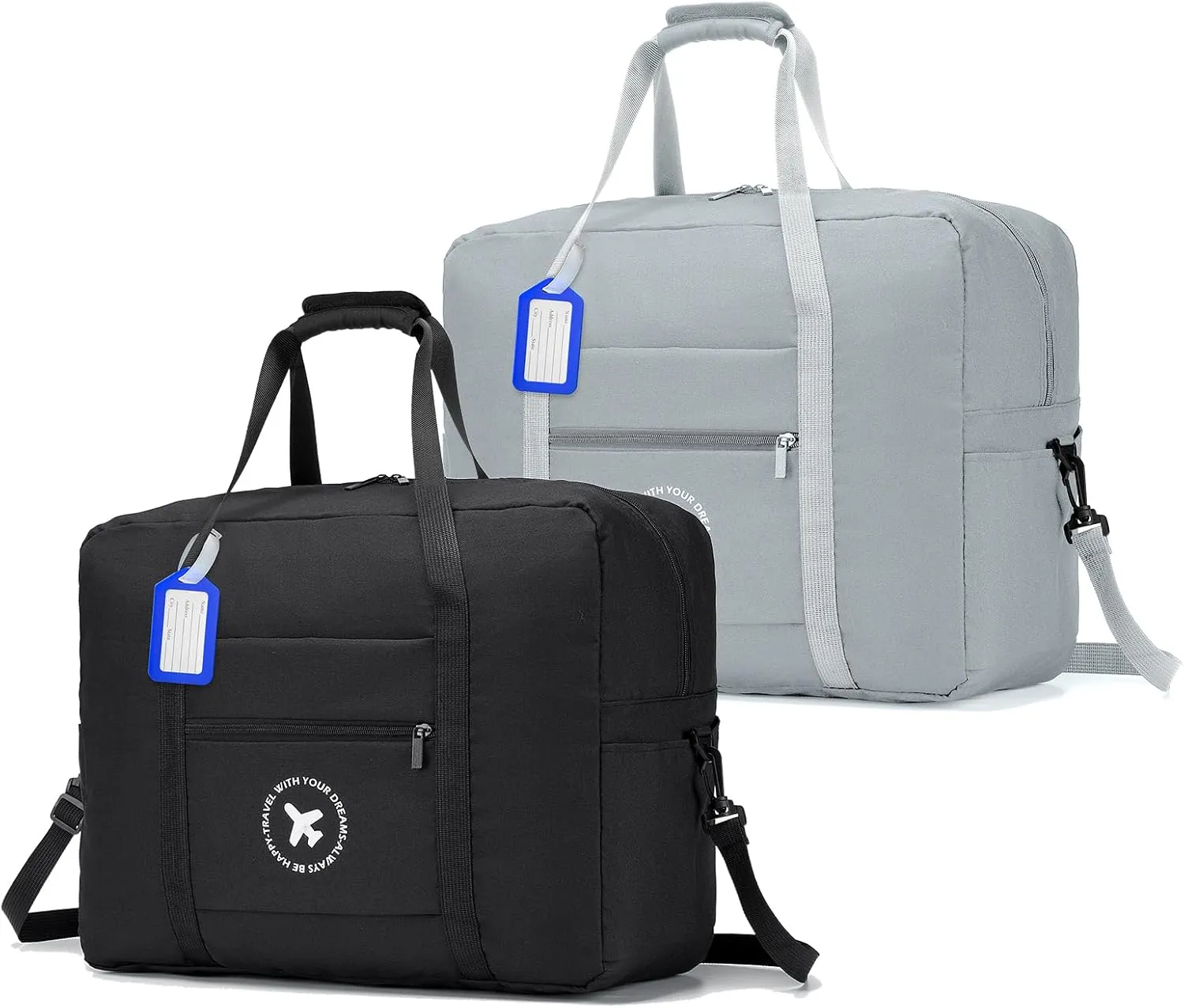 KSIBNW Travel Duffel Bag For Spirit Airlines Personal Item Bag 18x14x8 Inch Carry on Luggage Bag for Women and Men Balck and Grey