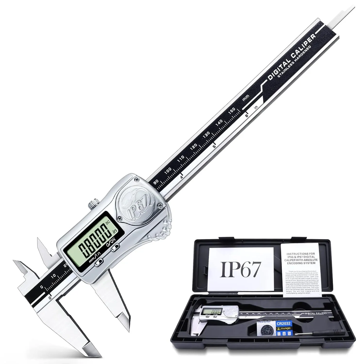 Kynup Digital Caliper, Calipers Measuring Tool with IP67 Waterproof, Extreme Accuracy, Stainless Steel Design, Auto Power Off, Switch from Inch Metric (6Inch/150MM)