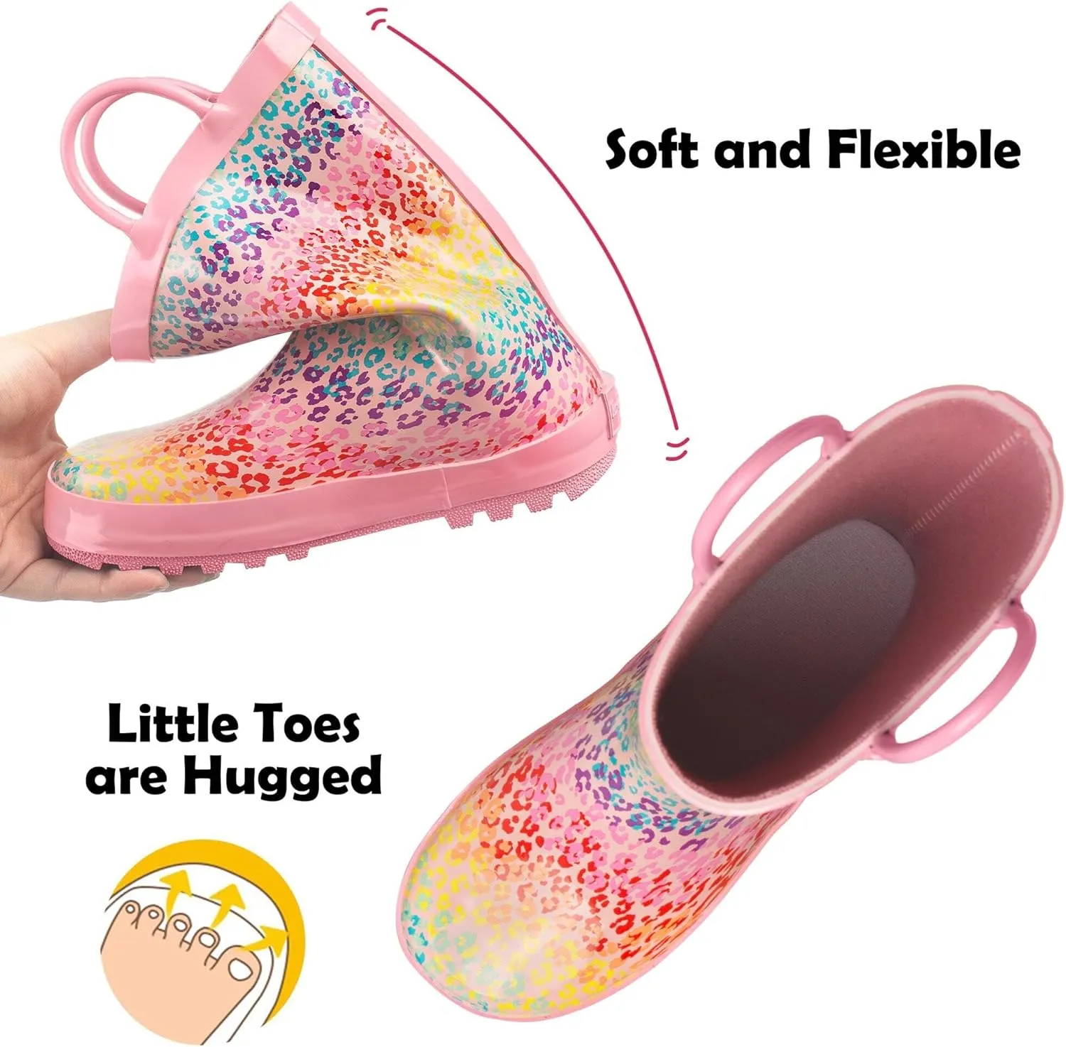 landchief Toddler Rain Boots, Kids Rain Boots Waterproof Rubber Boots for Girls and Boys with Fun Patterns and Easy-On Handles