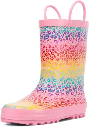landchief Toddler Rain Boots, Kids Rain Boots Waterproof Rubber Boots for Girls and Boys with Fun Patterns and Easy-On Handles